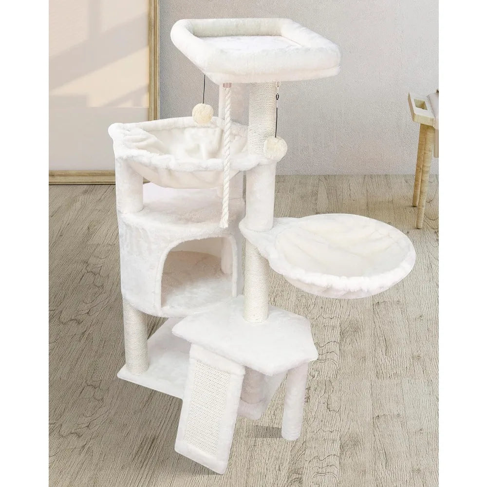 Furry Beige Three Tier Cat Tree