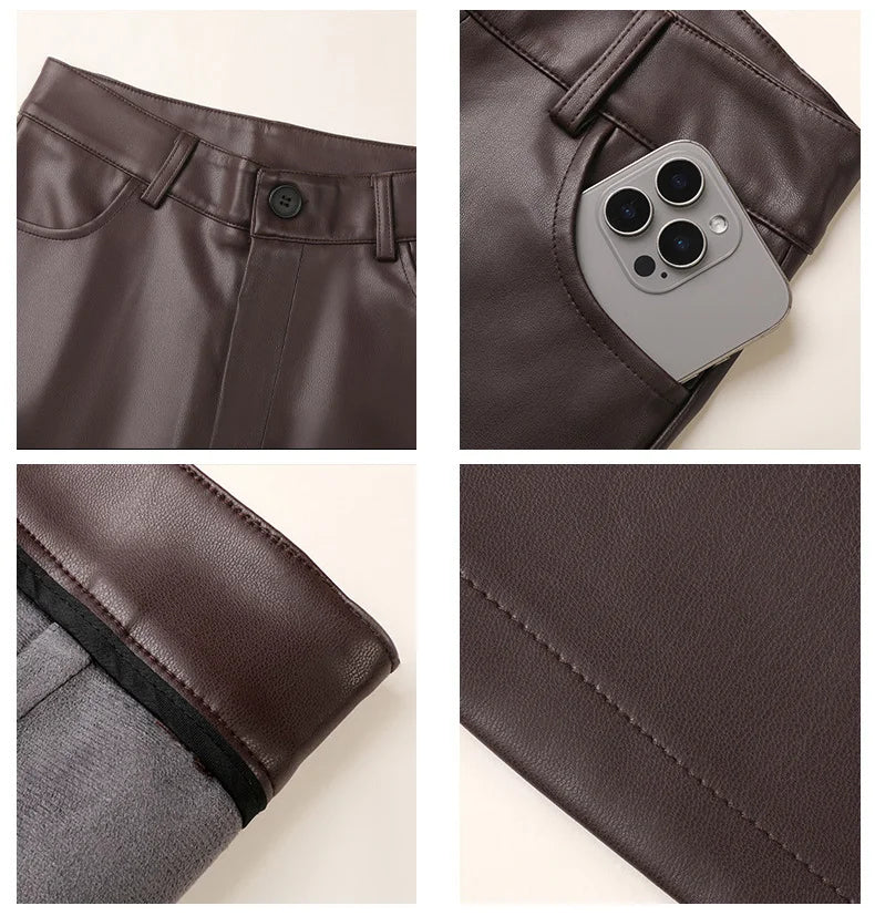 Winter Fleece PU Leather Wide Leg Pants Bazaare Mart Winter Fleece PU Leather Wide Leg Pants