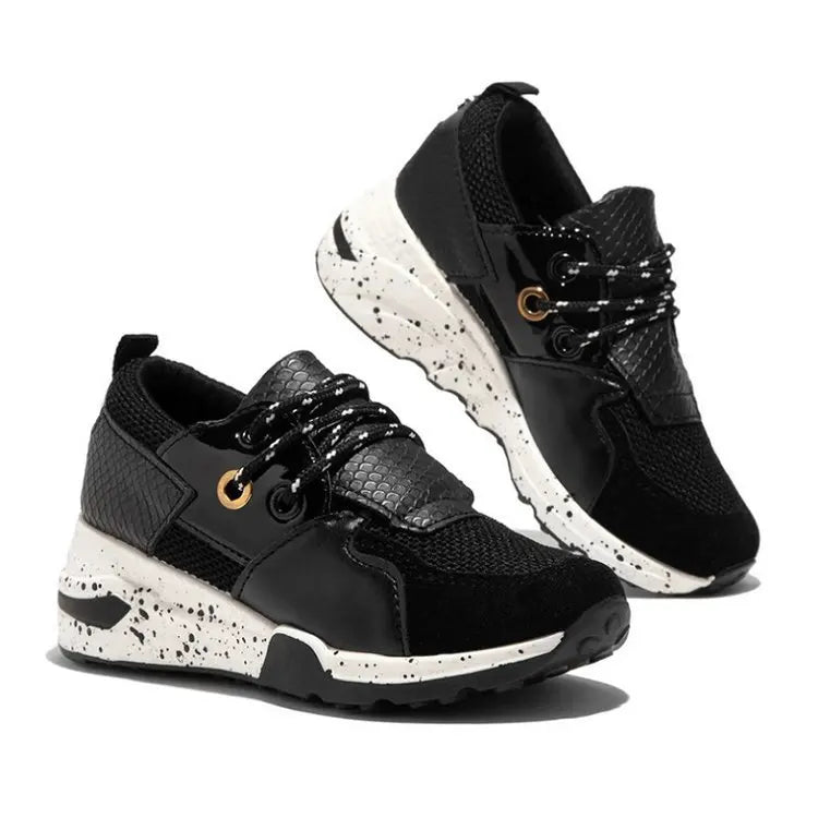 Thick-Soled Leopard Color-Block Sneakers