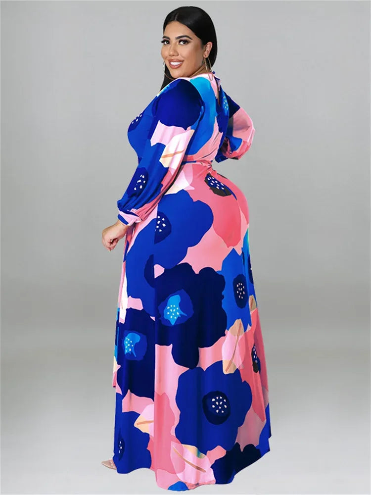 Colorful Long Sleeve Large Print Flower Maxi Dress Bazaare Mart Colorful Long Sleeve Large Print Flower Maxi Dress