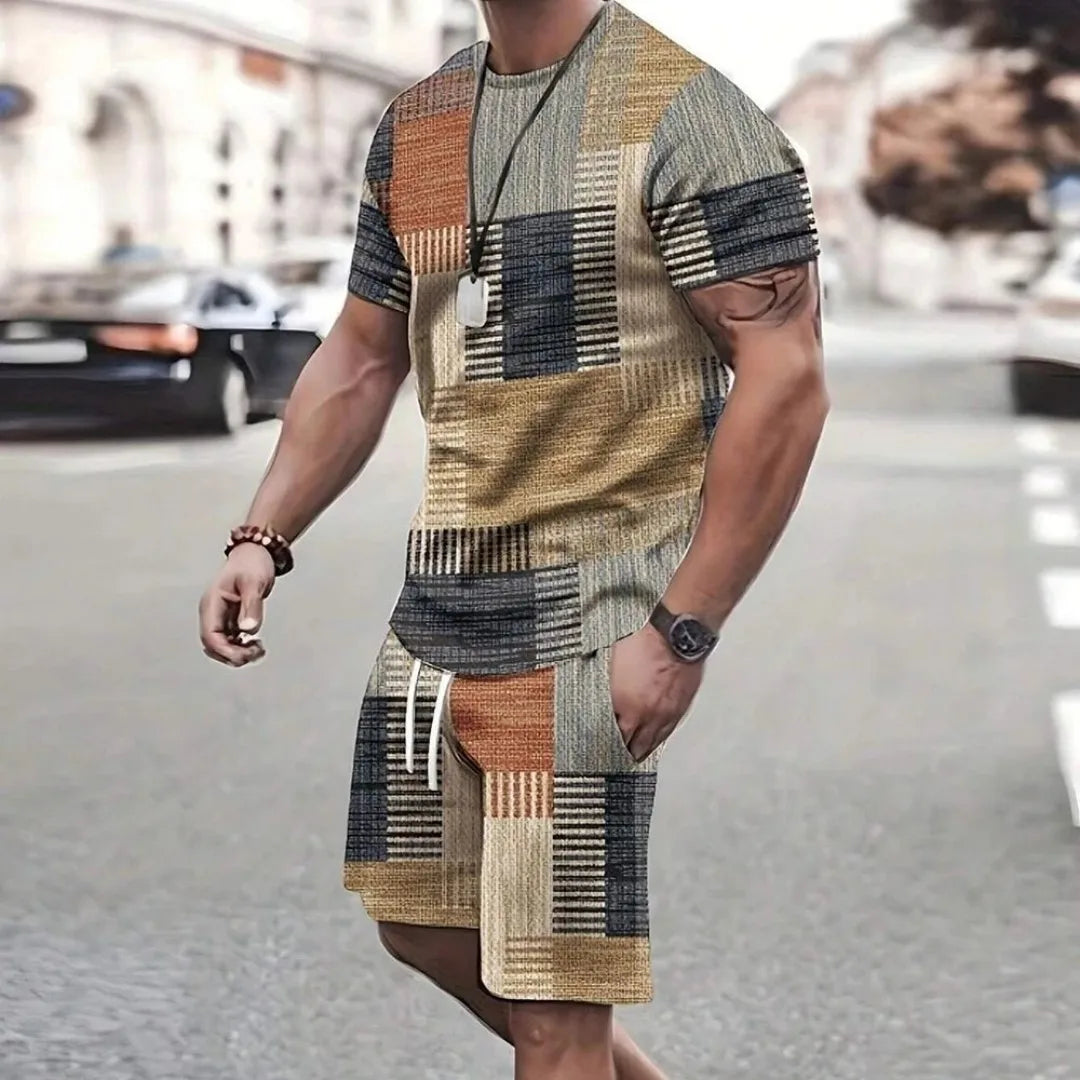 Men's Mesh Abstract Print Shorts Set