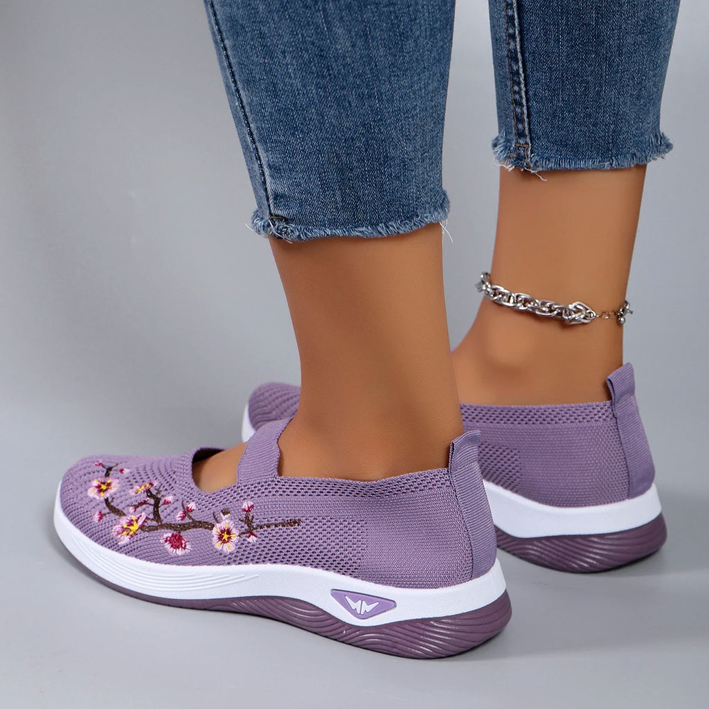 Floral Breathable Mesh Flat Shoes