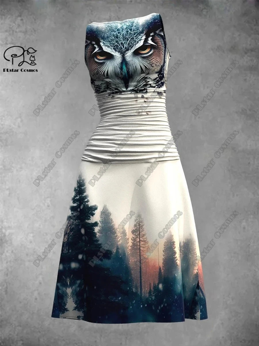Women's 3D Print Sleeveless Fit & Flare Dress – Nature Pattern Dress