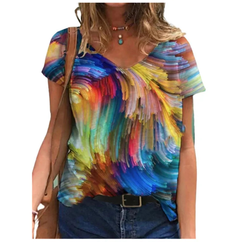 Women's Floral 3D Print V-Neck T-Shirt