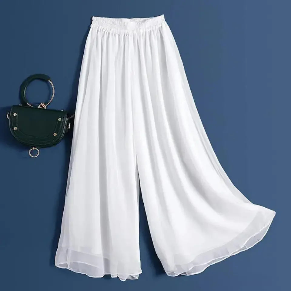 Wide-Leg Chiffon Pants White Bazaare Mart Chiffon Pants
