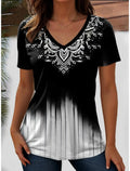 Women's Western Floral V-Neck Graphic Tee | Vintage Boho Short Sleeve T-Shirt VTF66A202623126 Bazaare Mart Printed Tops