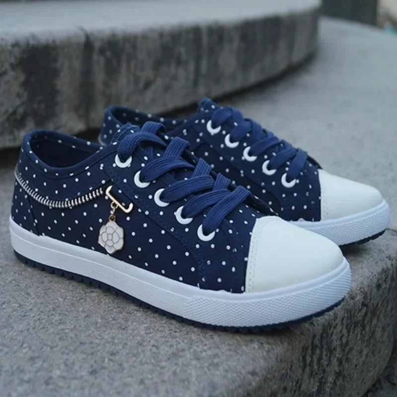 Unique Hollow Mesh Polka Dot Denim Sneakers