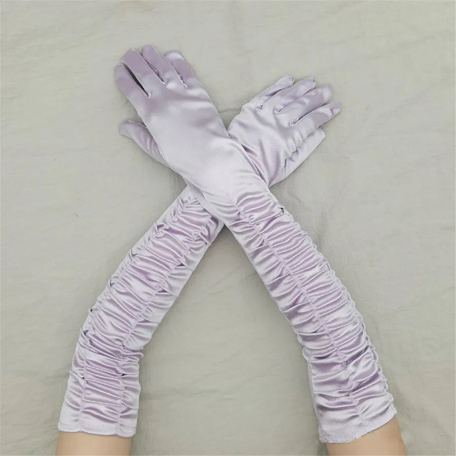 Satin Pleated Opera Gloves light purple Bazaare Mart Satin Opera Gloves