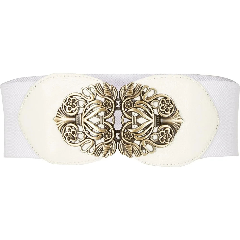 Black Butterfly 3 Inch Wide Elastic Vintage Belt White 68cm to 85cm waist Bazaare Mart Wide Belt