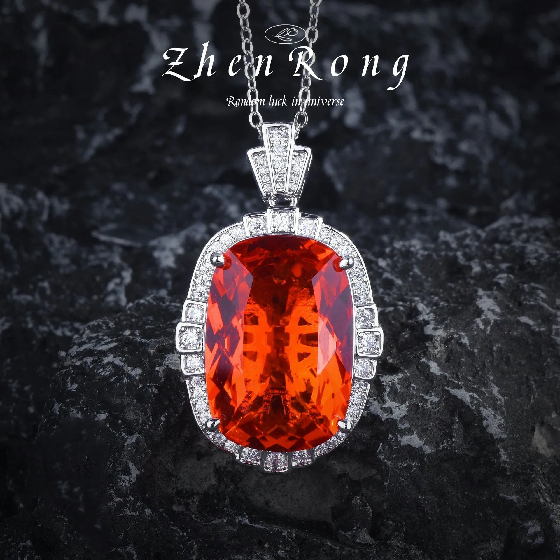 Halo Orange CZ Jewelry Set Necklace resizable Bazaare Mart Halo Orange CZ Jewelry Set