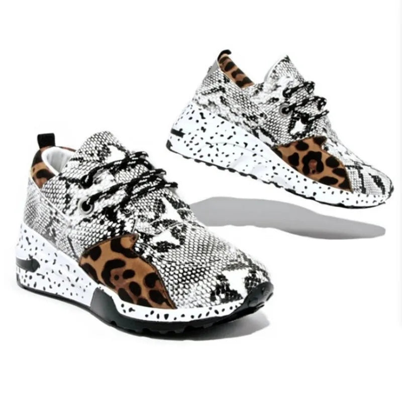 Thick-Soled Leopard Color-Block Sneakers