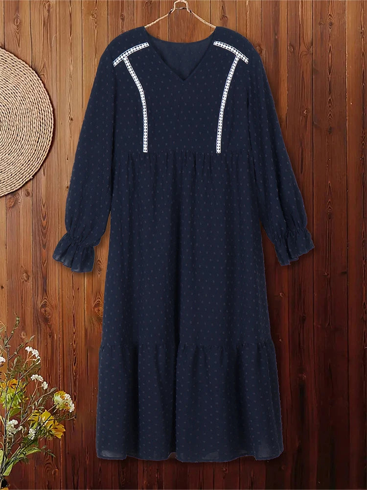 Navy V-Neck Long Puff Sleeve Maxi Dress Bazaare Mart Navy Blue Velvet Long Lantern Sleeve Maxi Dress