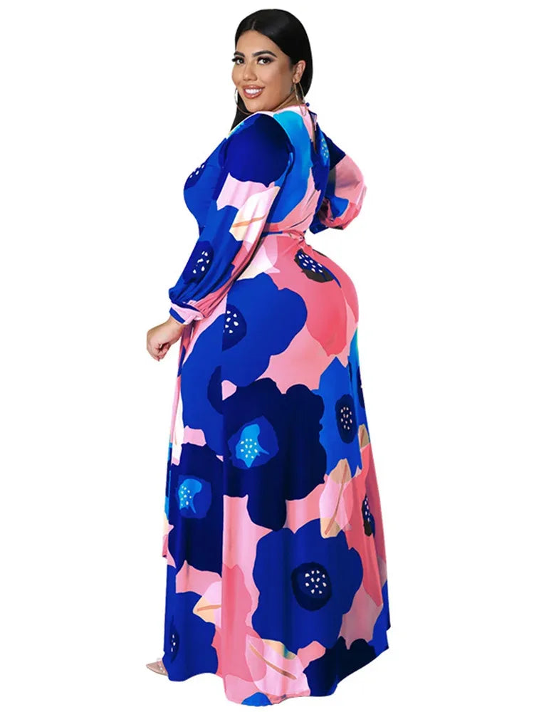 Colorful Long Sleeve Large Print Flower Maxi Dress Bazaare Mart Colorful Long Sleeve Large Print Flower Maxi Dress