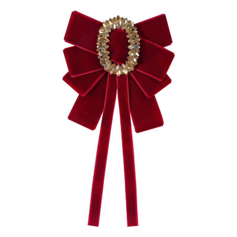Elegant Retro Velvet Crystal Double Bow Brooches Bazaare Mart Velvet Crystal Double Bow Brooches