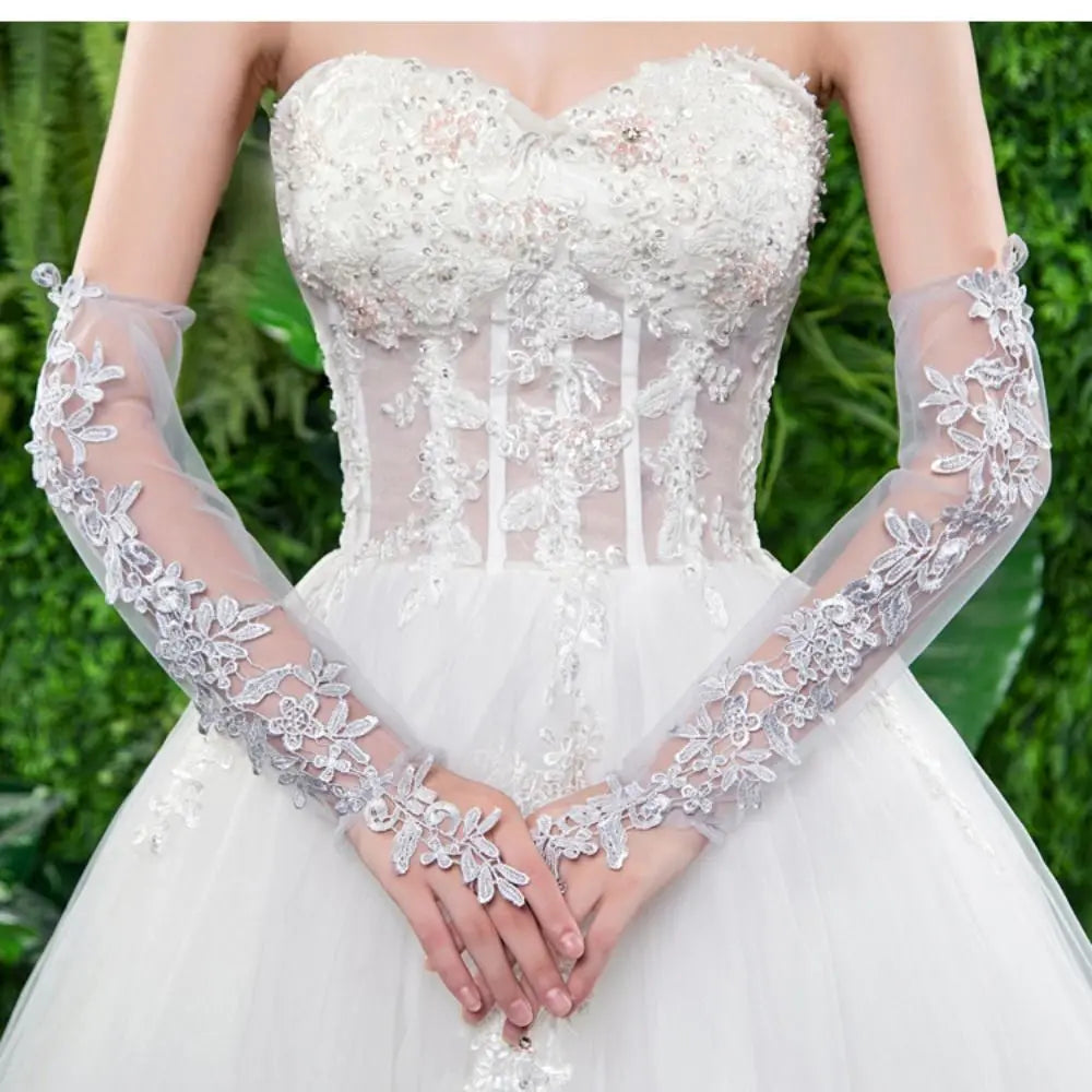 Long Formal Lace Fingerless Brides' Gloves