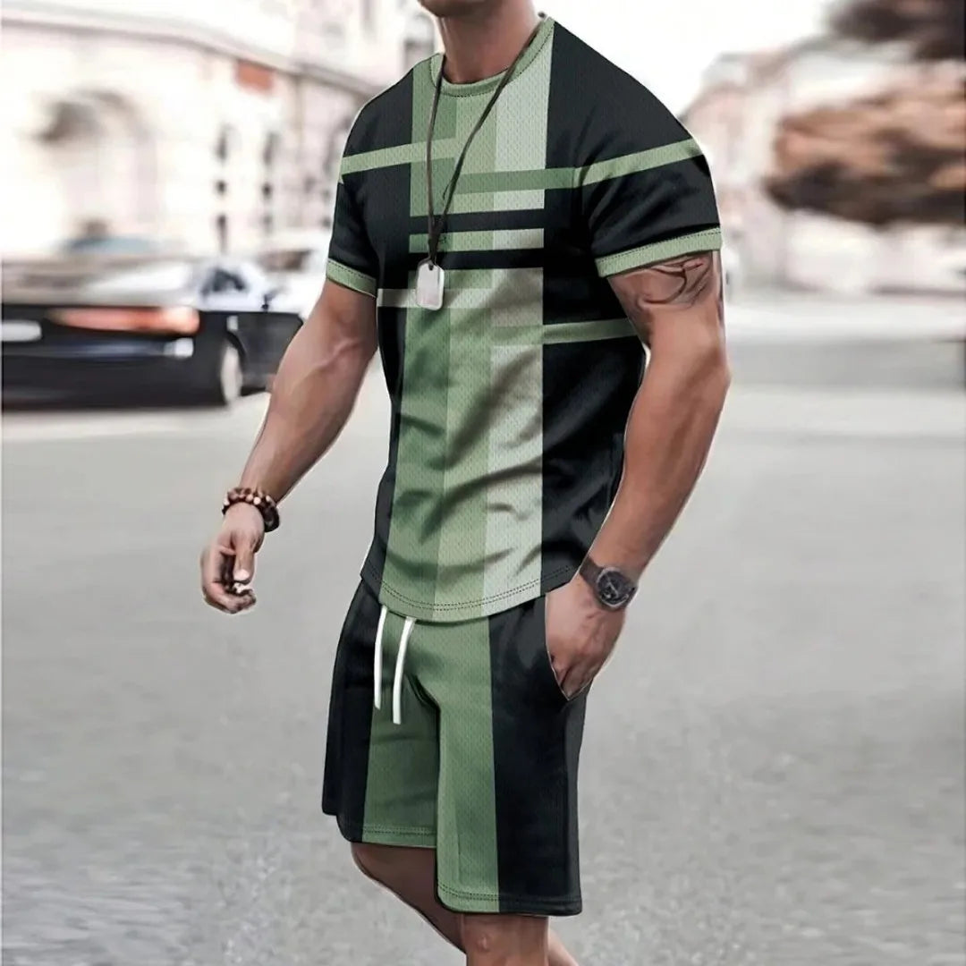 Men's Mesh Abstract Print Shorts Set