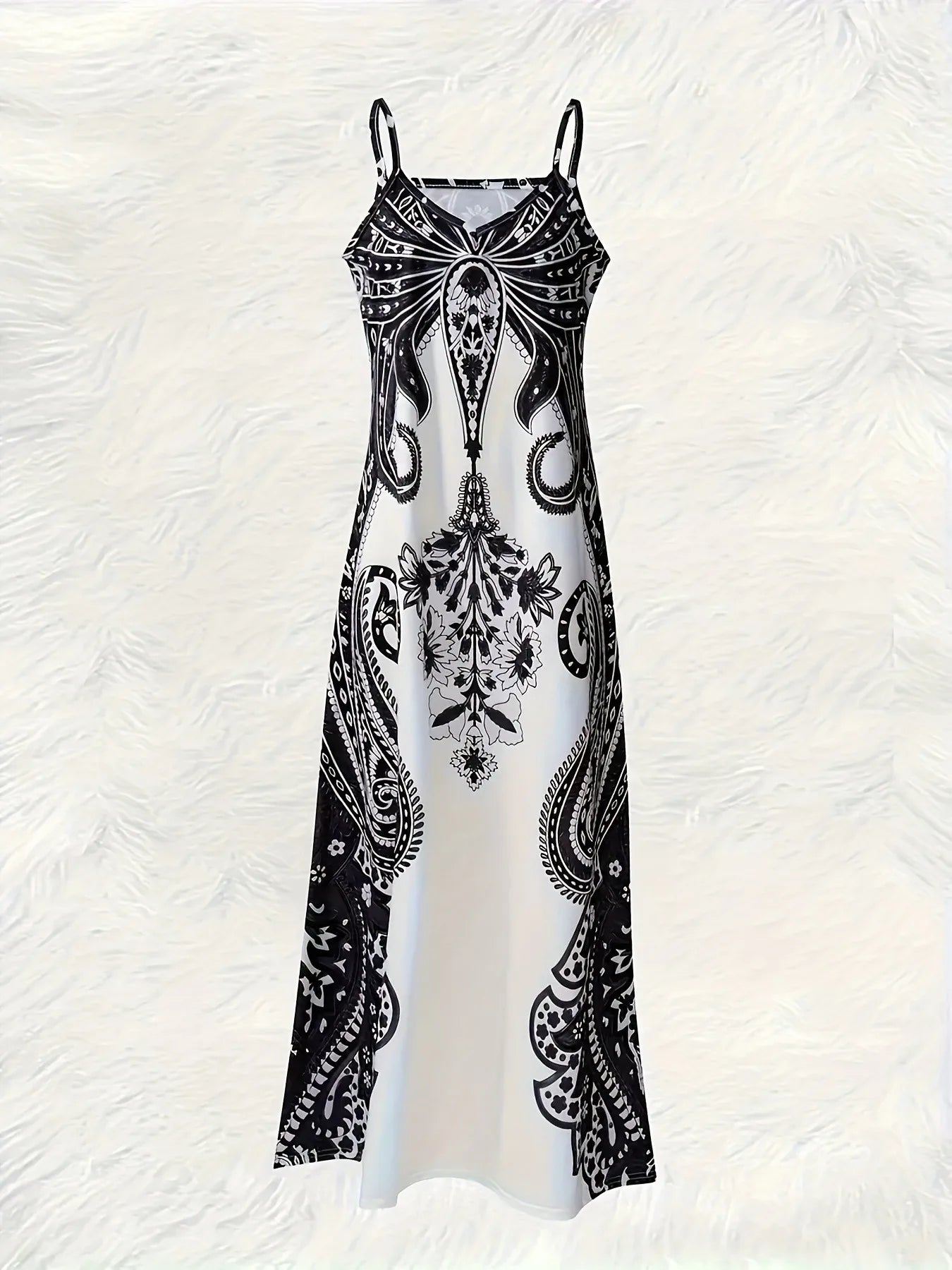 Bohemian Floral Maxi Dress – Elegant V-Neck Vacation Sundress for Women Bazaare Mart Sleeveless Maxi Dress