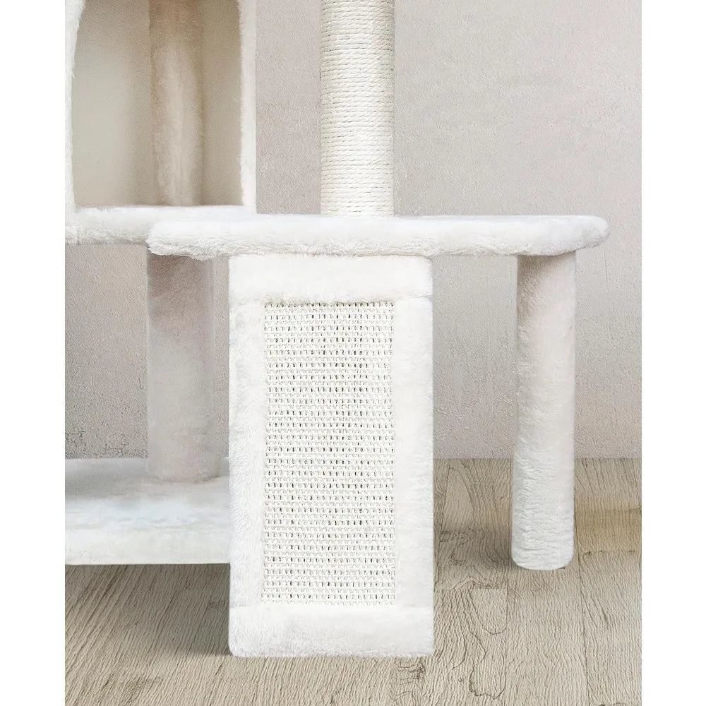 Furry Beige Three Tier Cat Tree