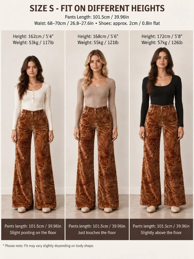 Vintage Velvet Paisley High-Waist Bell Bottom Slacks