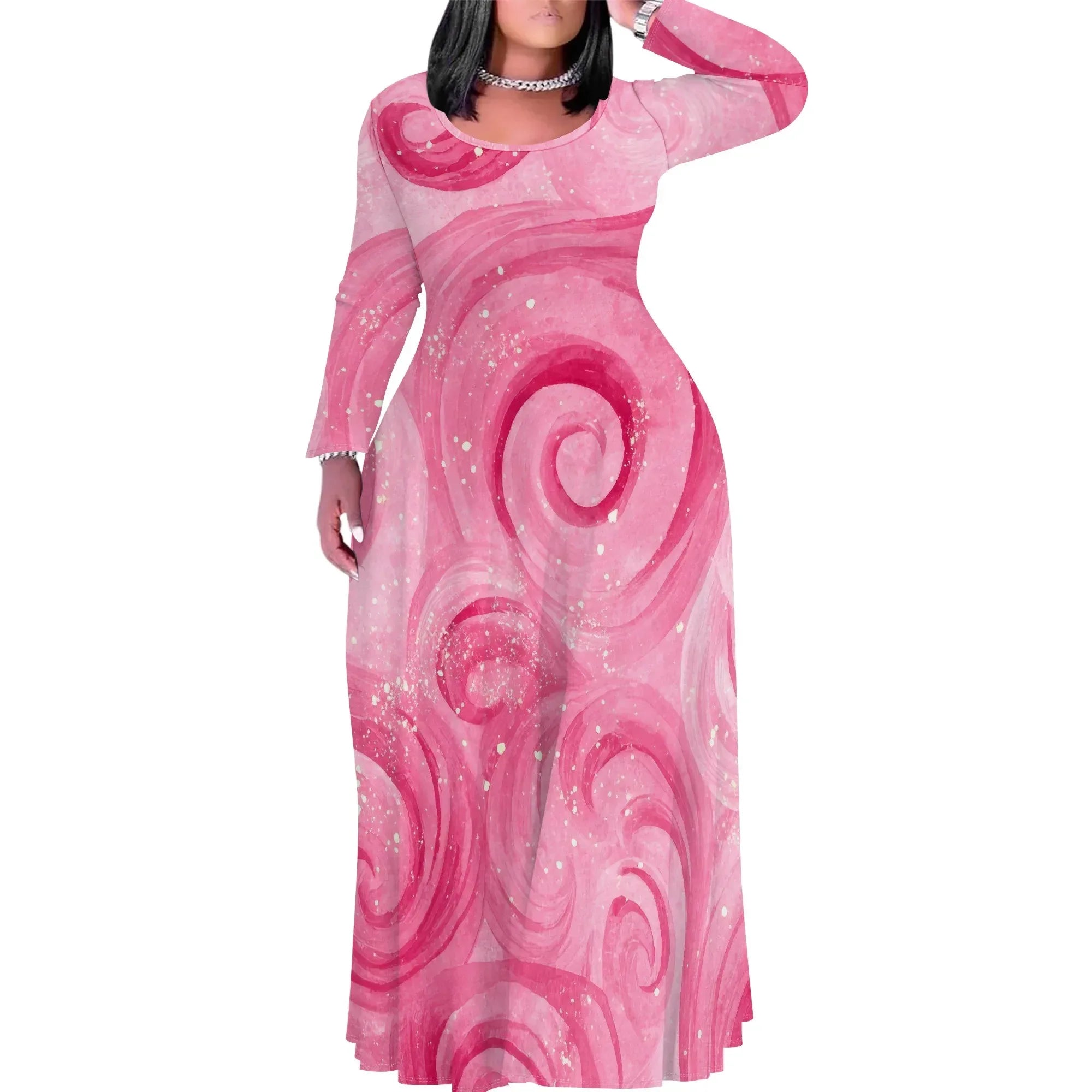 Tie Dye Print Scoop Neck Long Sleeve Maxi Dress Pattern-14 CHINA Bazaare Mart Tie Dye Print Scoop Neck Long Sleeve Maxi Dress