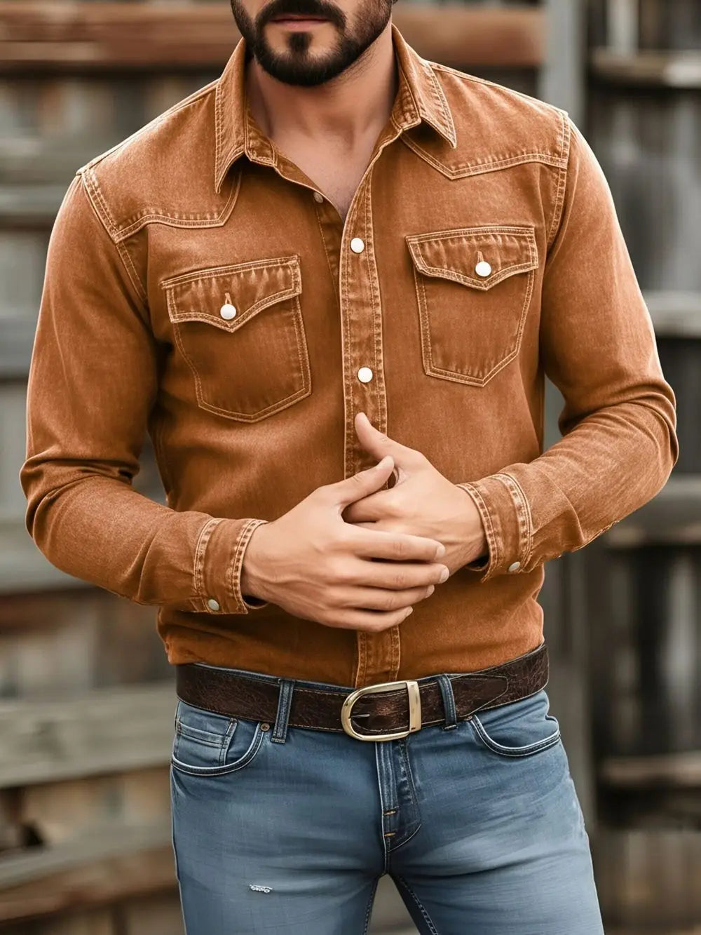 Men's Vintage Washed Denim Button Up Shirt