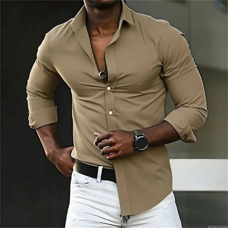 Solid Color Long Sleeve Shirt WSX0958 Bazaare Mart Long Sleeve Button Up Shirt