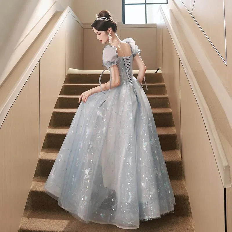 Elegant Sky Blue Princess Wedding & Formal Gown | Lace-Up A-Line Evening Dress Bazaare Mart Wedding Gown