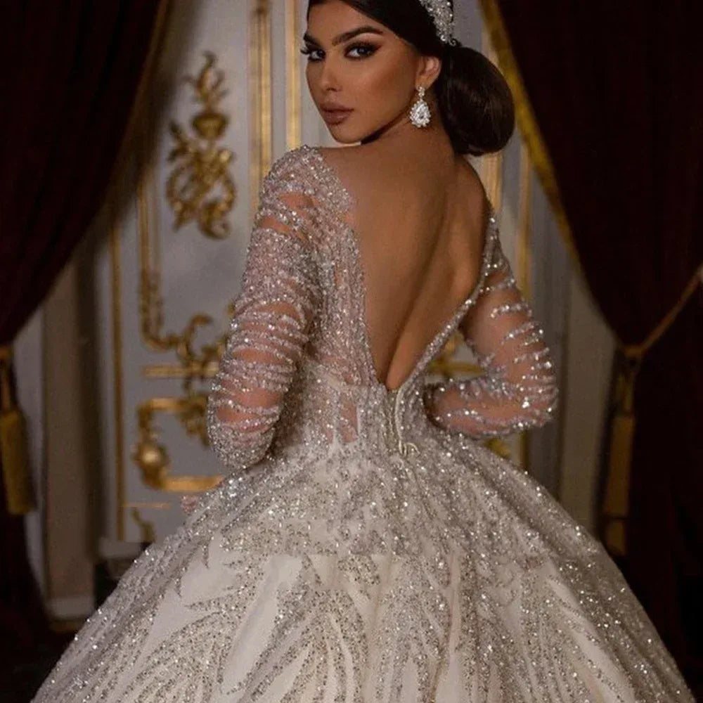 Sequin Ball Gown Long Train Wedding Dress Bazaare Mart Formal Wedding Gown