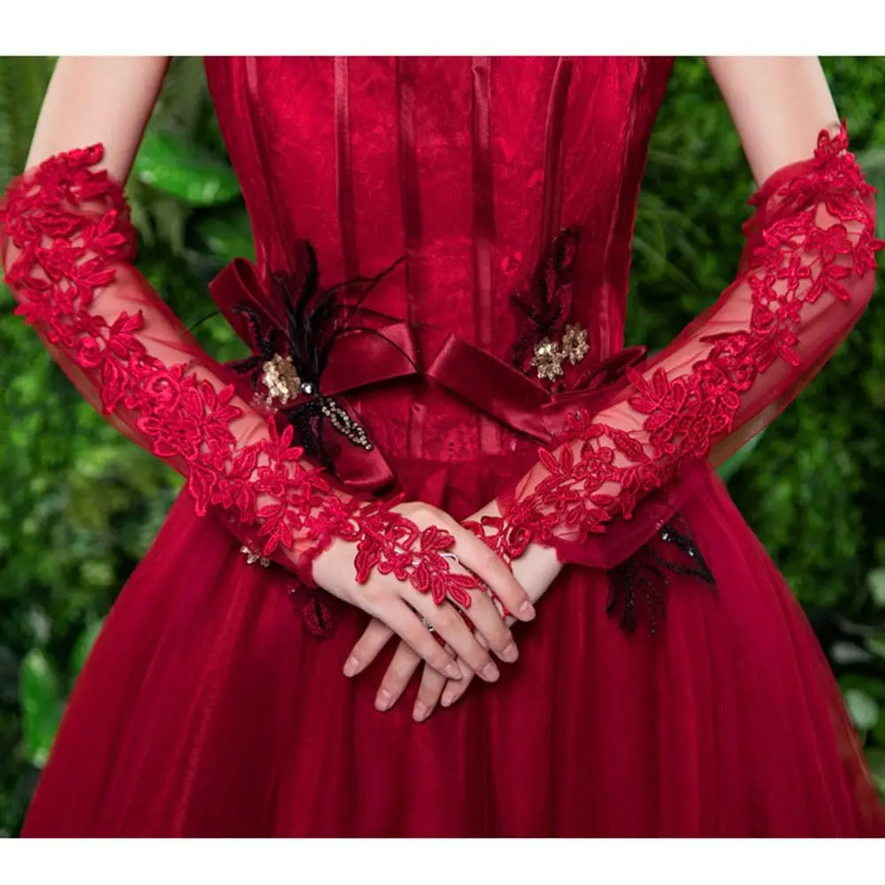 Long Formal Lace Fingerless Brides' Gloves