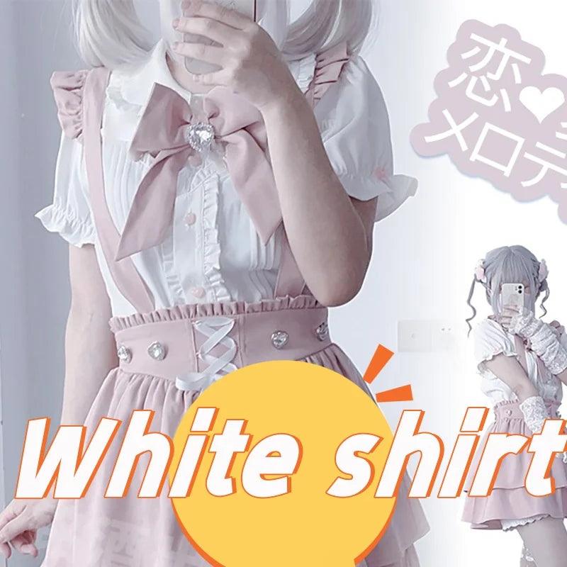 Women's Kawaii Lolita Blouse – Japanese-Inspired Peter Pan Collar Shirt with Lace & Bow Details shirt 24 Bazaare Mart Blouse