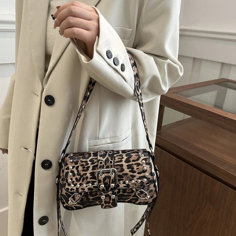 Studded Baguette Shoulder Bag – Faux Leather Punk Rock Shoulder Purse with Buckle & Rivet Details Bazaare Mart Shoulder Purse