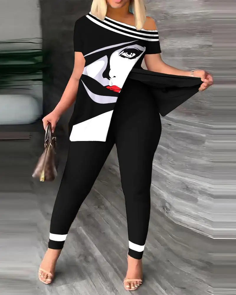 Women's Two-Piece Ruffle Sleeve Top & Pants Set