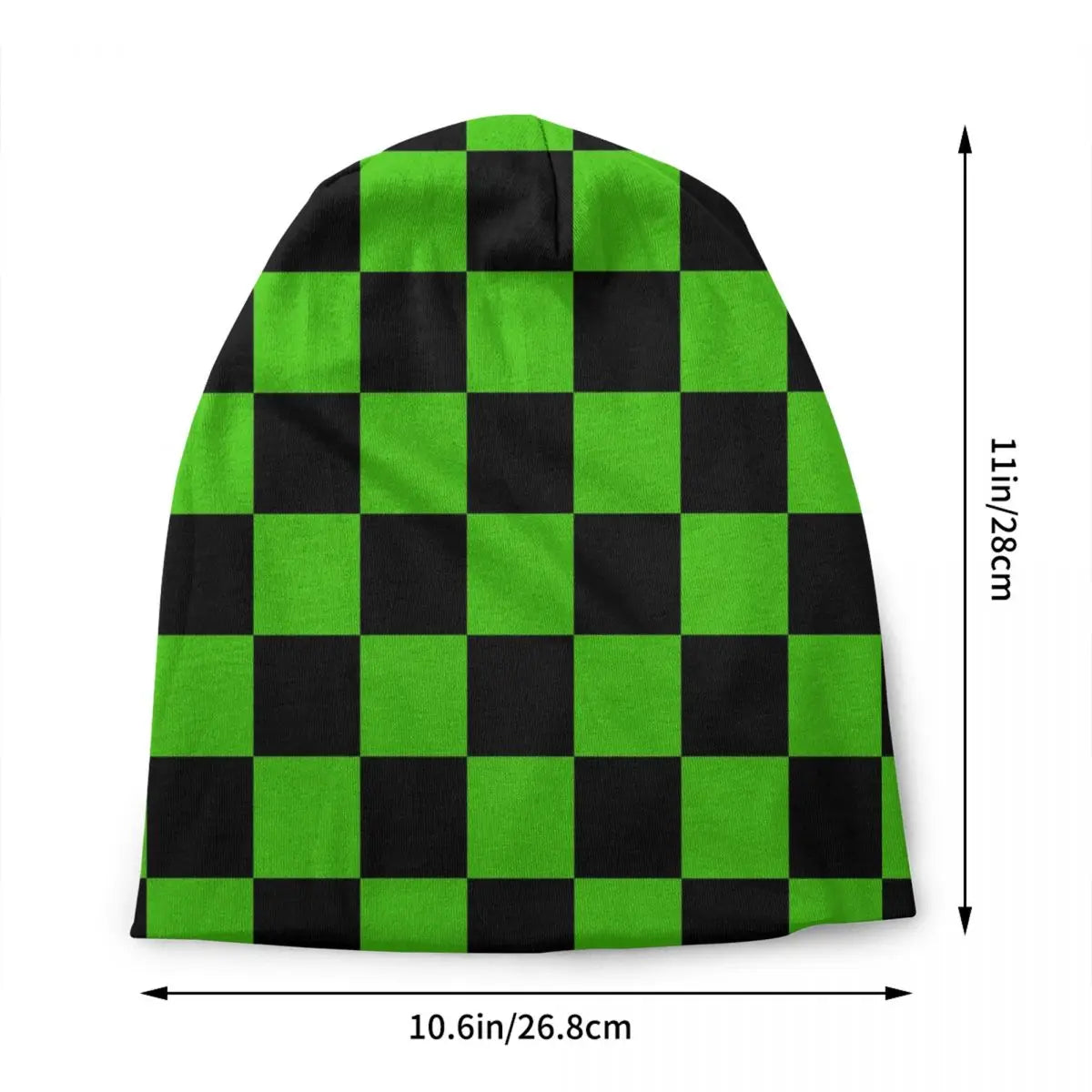 Unisex Knitted Adult Green and Black Checkerboard Cap