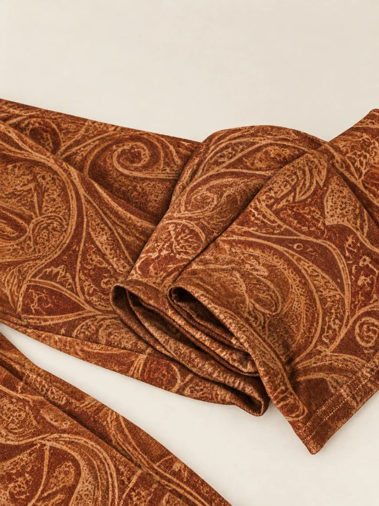 Vintage Velvet Paisley High-Waist Bell Bottom Slacks
