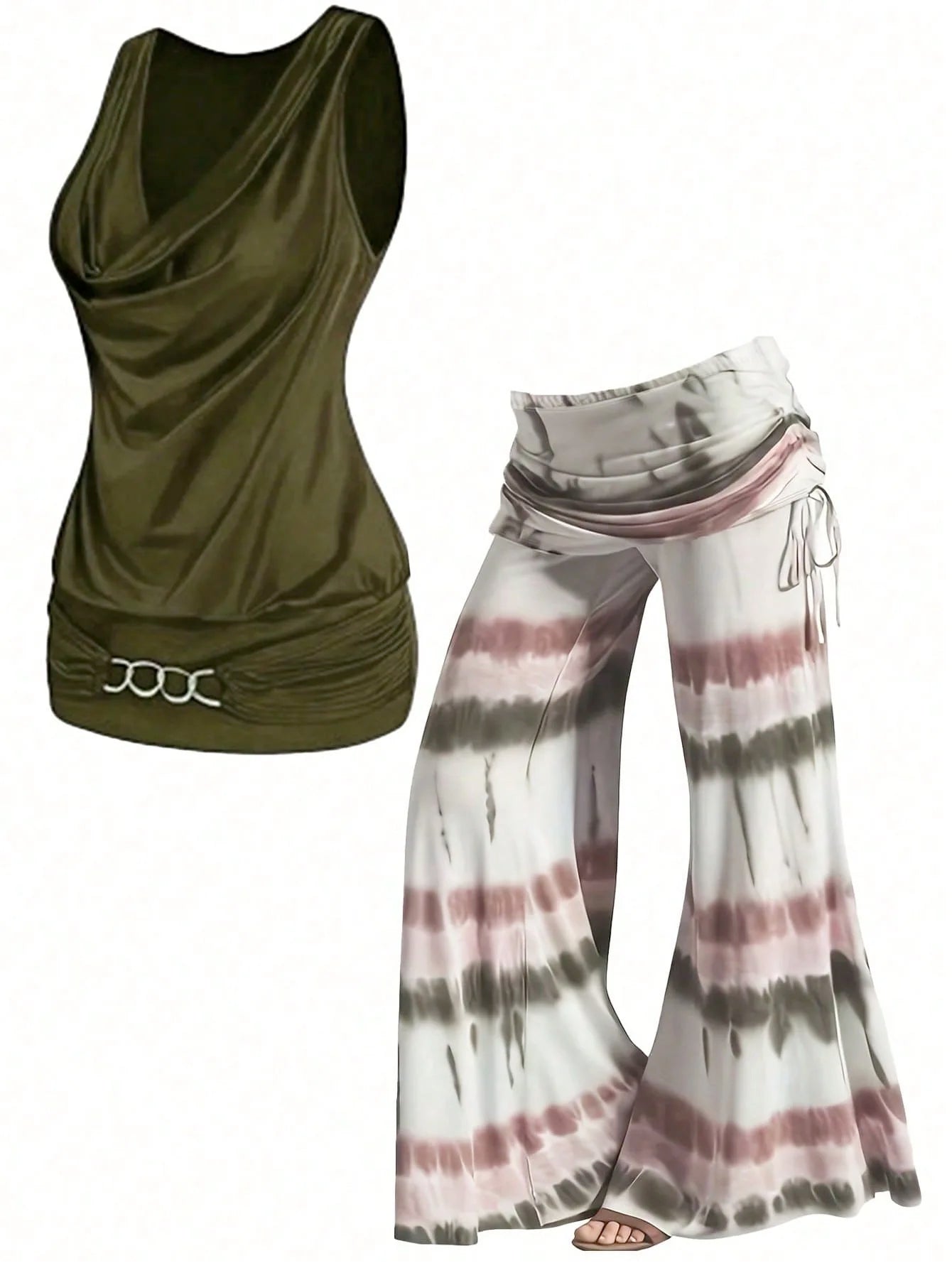 Plus Size Tie-Dye Sleeveless Top & Wide-Leg Pants 2-Piece Set – Casual Resort Outfit Bazaare Mart Sleeveless Pants Outfit