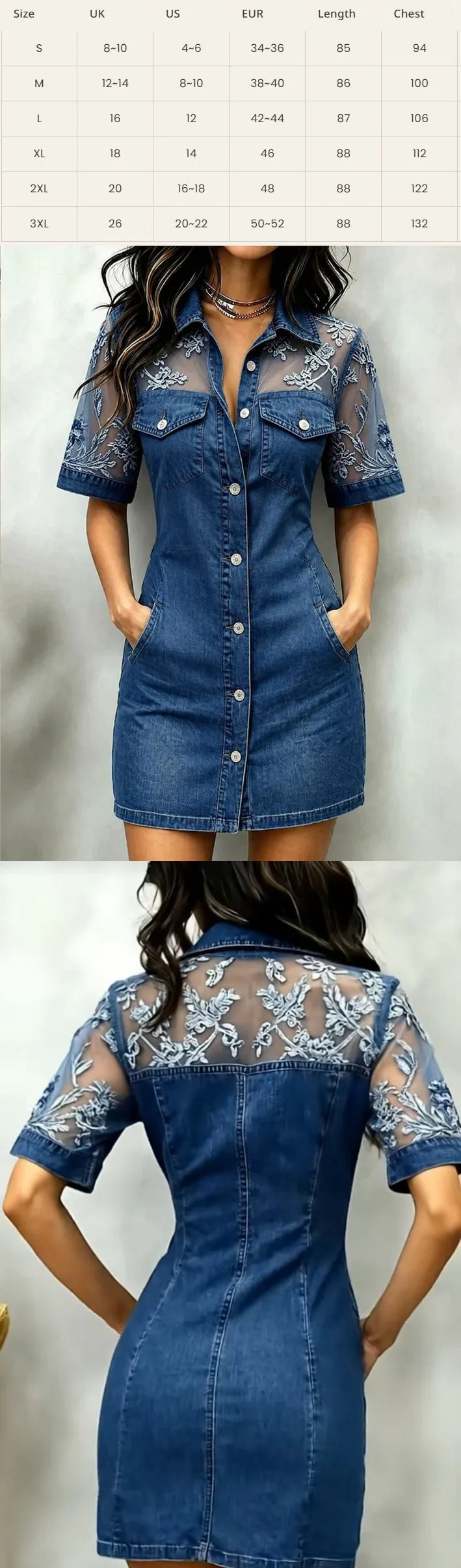 Patchwork Lace Denim Mini Dress