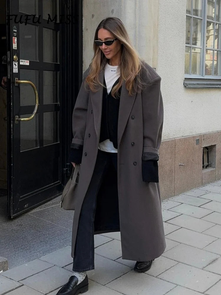 Women's Full Length Double Breasted Wool Coat