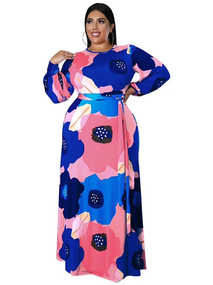 Colorful Long Sleeve Large Print Flower Maxi Dress Bazaare Mart Colorful Long Sleeve Large Print Flower Maxi Dress