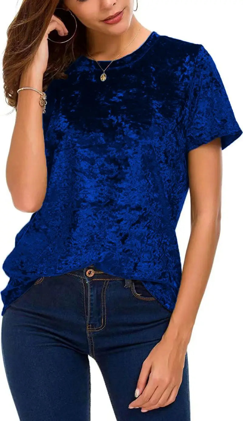 Plus Size Velvet Short Sleeve Top