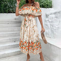 Off-shoulder Long Ruffled Peasant Dress