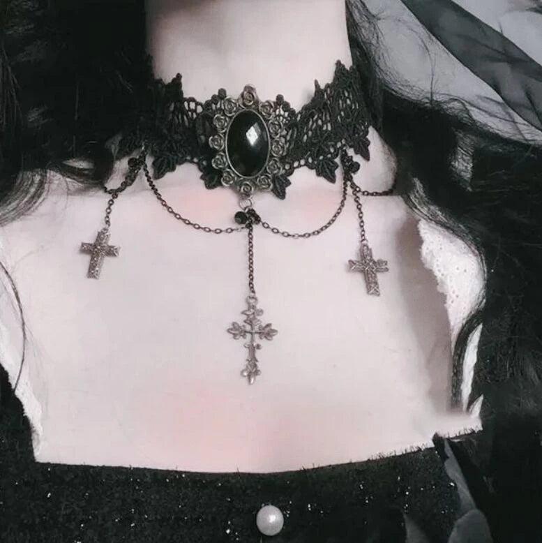 Neo-Gothic Black Lace Choker Bazaare Mart Black Lace Choker