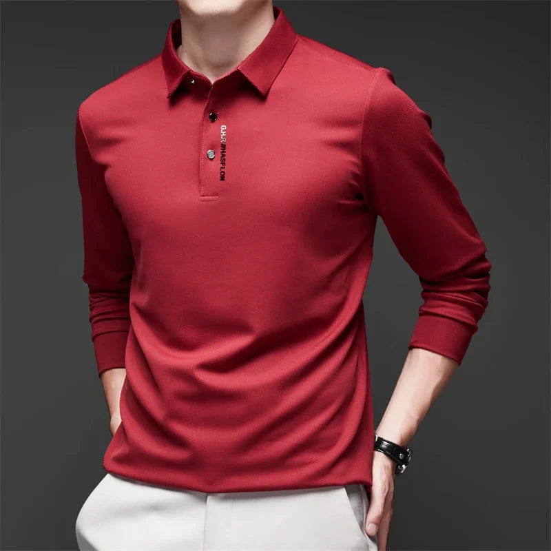 Men's Business Casual Long Sleeve Polo Shirt