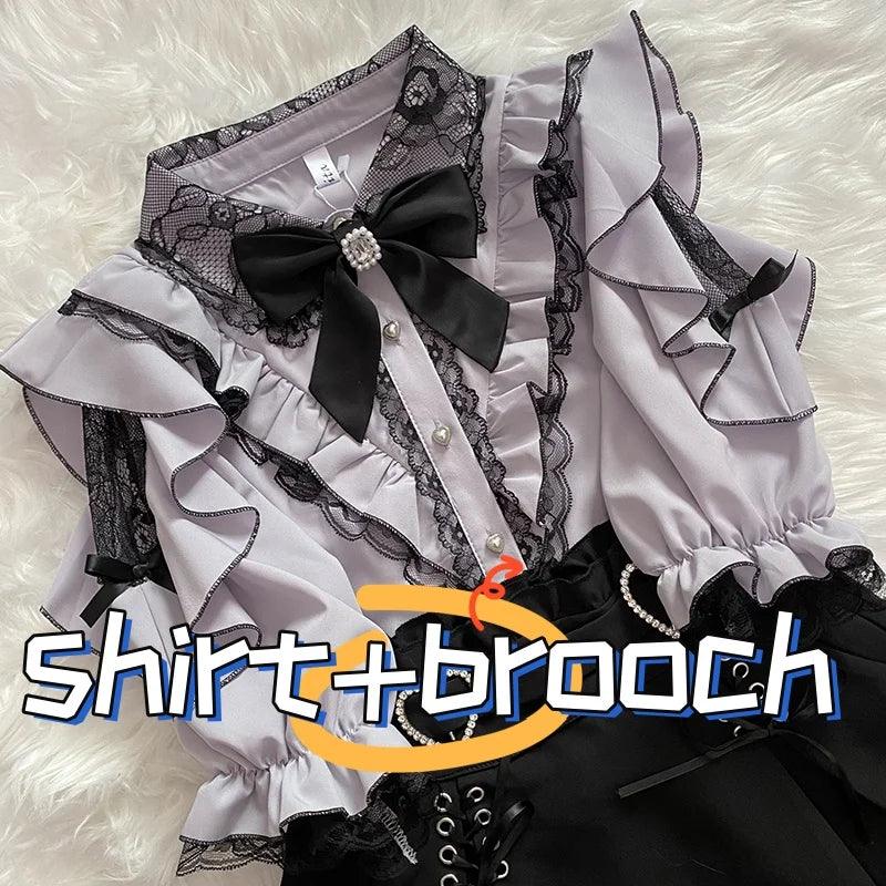 Women's Kawaii Lolita Blouse – Japanese-Inspired Peter Pan Collar Shirt with Lace & Bow Details 16 shirt Bazaare Mart Blouse