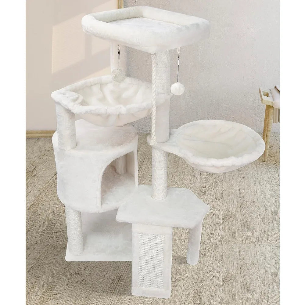 Furry Beige Three Tier Cat Tree