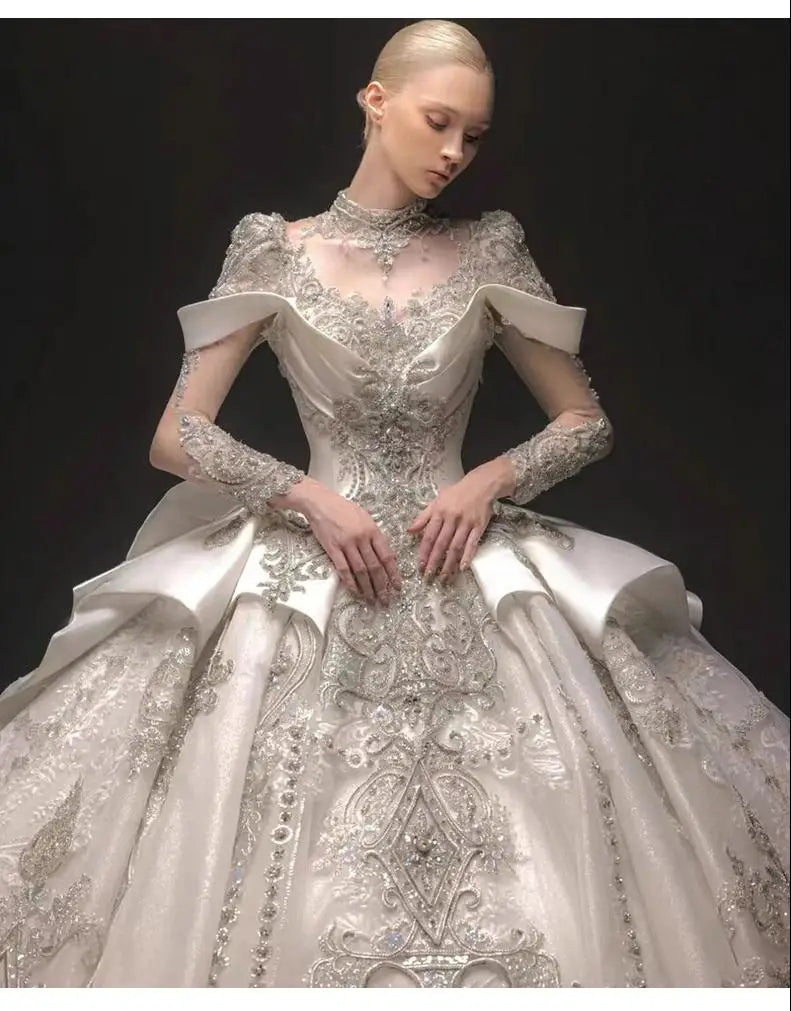 Long Sleeve Princess Sparkling Beaded Bridal Gown Bazaare Mart Beaded Long Sleeve Bridal Gown