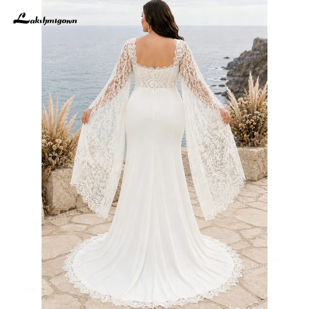 Plus Size Custom Color Mermaid Wedding Dress – Bridal Gown with High Slit Bazaare Mart Wedding Gown