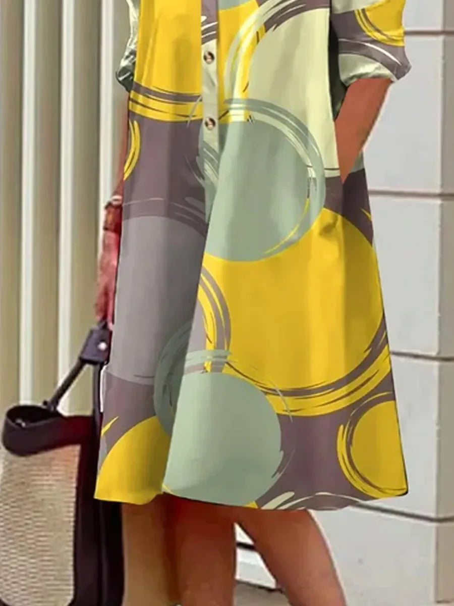 Retro Yellow and Green Abstract Blouse Dress Bazaare Mart Retro Shirt Dress