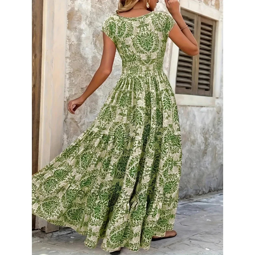 Retro Plus Size V-Neck Short Sleeve Dress