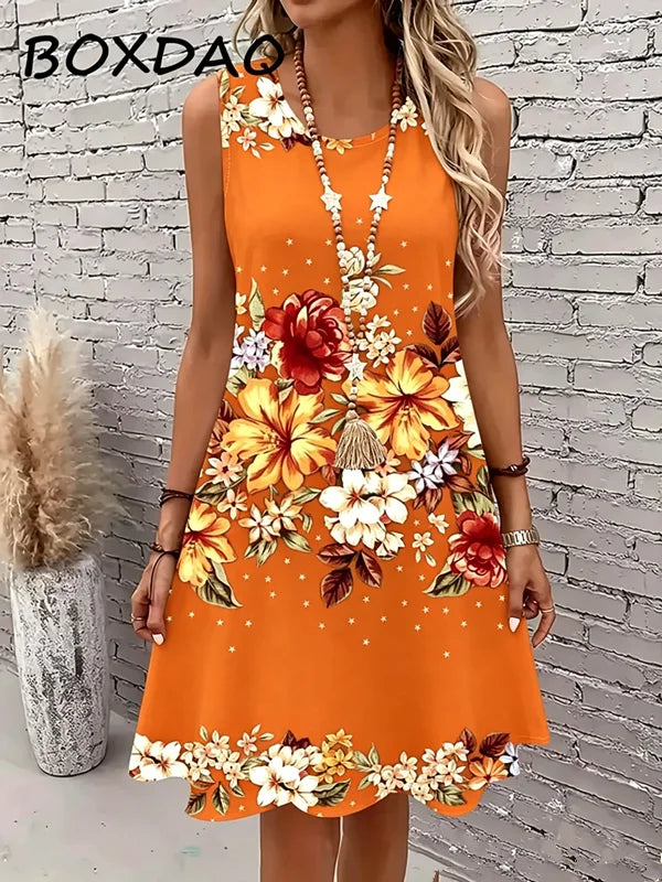 Large Size 3XL Women Tank dress Summer Loose Casual Sleeveless Floral Print Vest Dress WXLYQ-1506 China Mainland Bazaare Mart