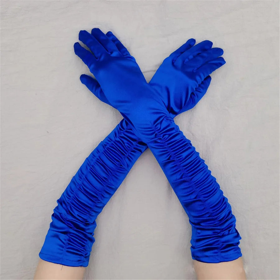 Satin Pleated Opera Gloves blue Bazaare Mart Satin Opera Gloves
